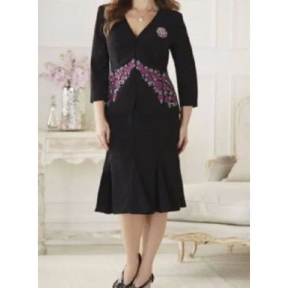 Midnight Velvet Women Long Sleeve Black Embroidered Floral Jacket Size 10